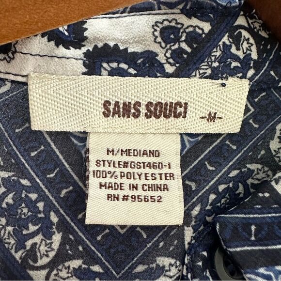 Sans Souci Blue White Paisley Patterned Tunic Button-Up Shirt Size Medium - Picture 8 of 16